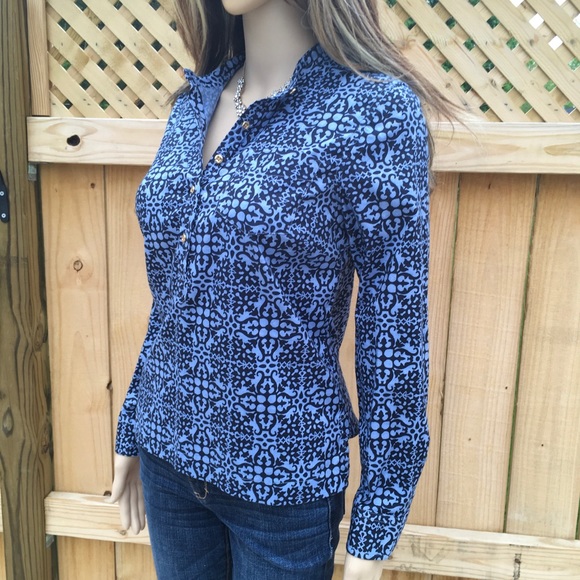 NWOT TALBOTS BLUE HENLEY STYLE BLOUSE - Picture 1 of 11